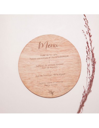 Menu Champêtre Minimaliste Rond Gravé...