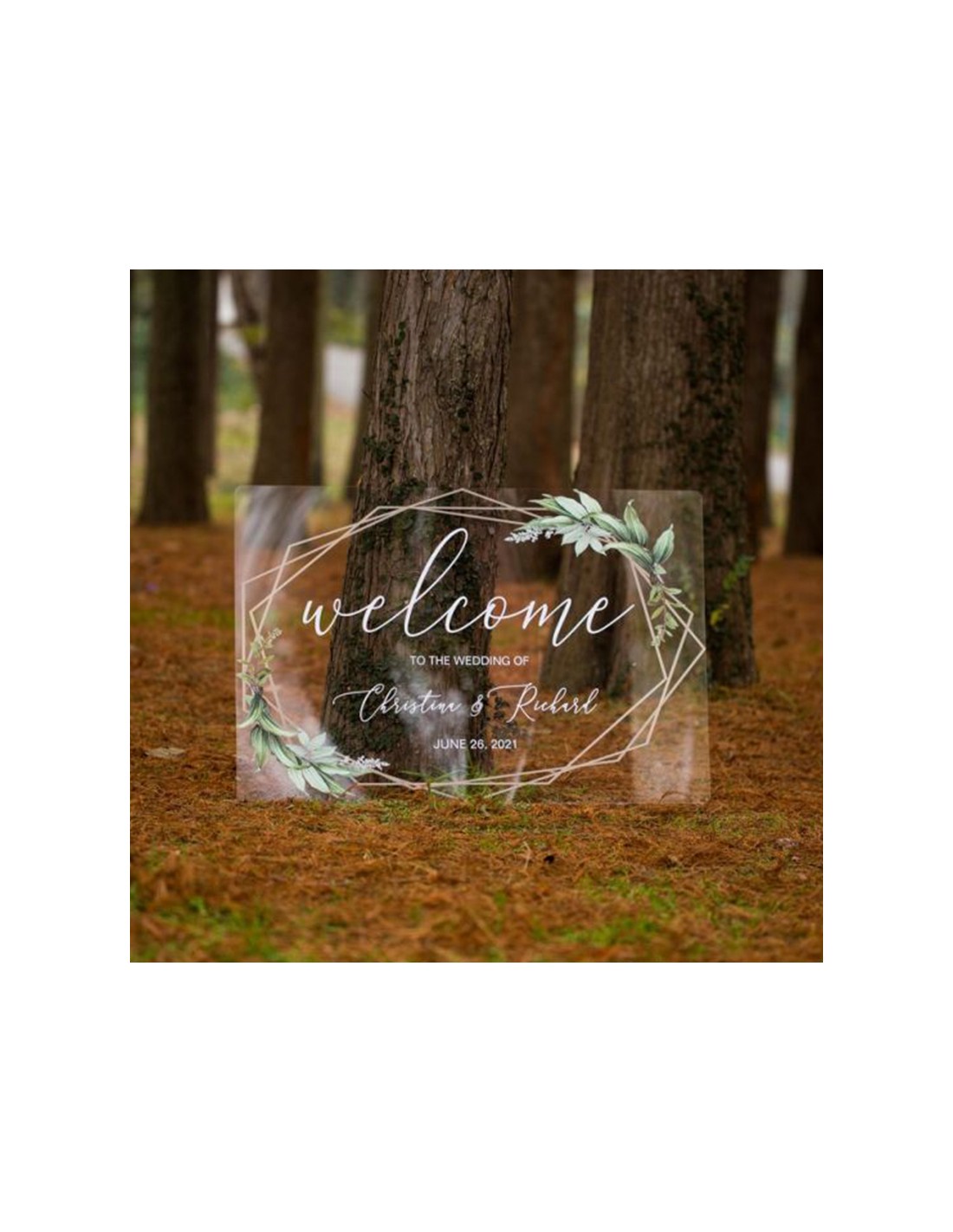 Tableau de bienvenue Mariage plexiglass transparent - Végétal / Nature  Format tableau 30 x 40 cm