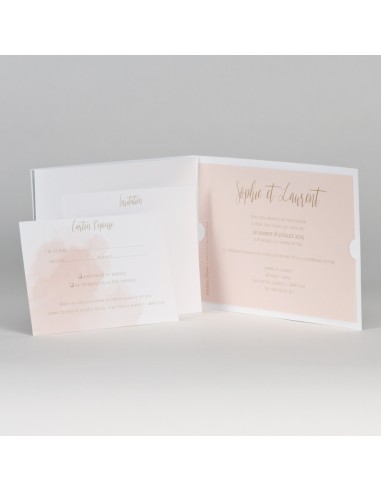 Pack Faire-part Pochette Rose Pastel...