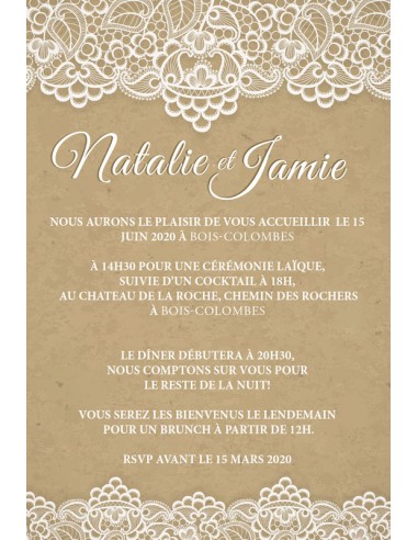 Faire-part numérique dentelle kraft -...