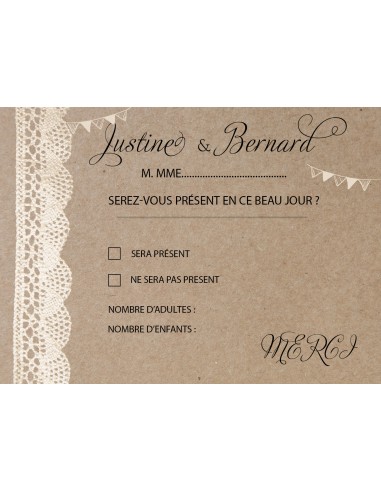 Carton Réponse RSVP kraft et dentelle...