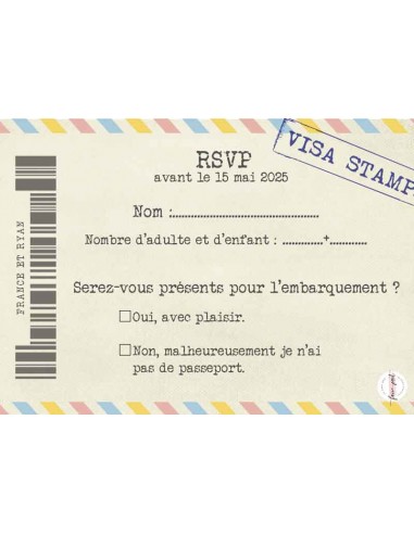 Carton Réponse RSVP billet d'avion -... Carton Réponse RSVP billet d'avion -...