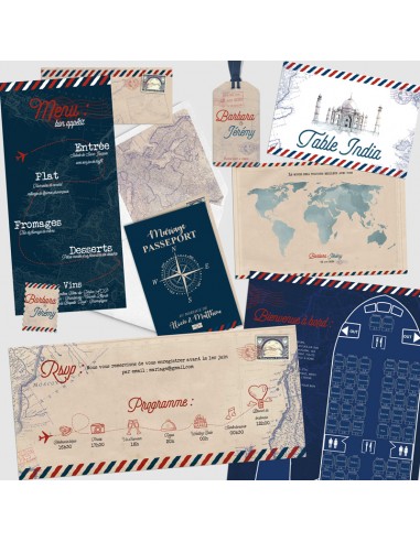 Carton Réponse RSVP voyage vintage -...