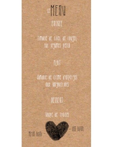 Menu Mariage Empreinte coeur -...