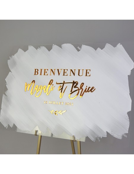 Tableau de Bienvenue plexiglas Aquarelle Mariage avec mots en relief