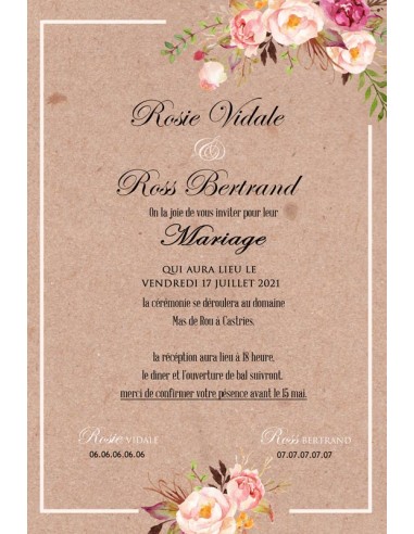 Faire-part Mariage Roses Florales -... Faire-part Mariage Roses Florales -...