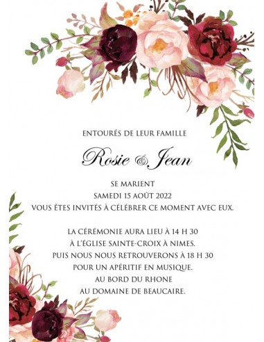 Faire-part Mariage Roses Florales -... Faire-part Mariage Roses Florales -...