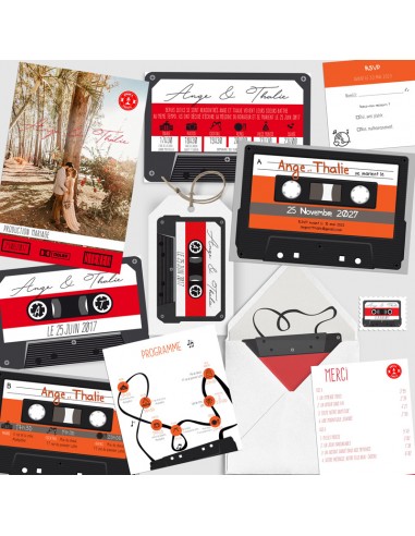 Faire-part Mariage Rétro Cassette...
