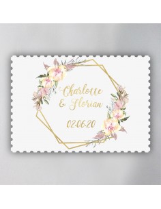 Timbre mariage fleurs roses...