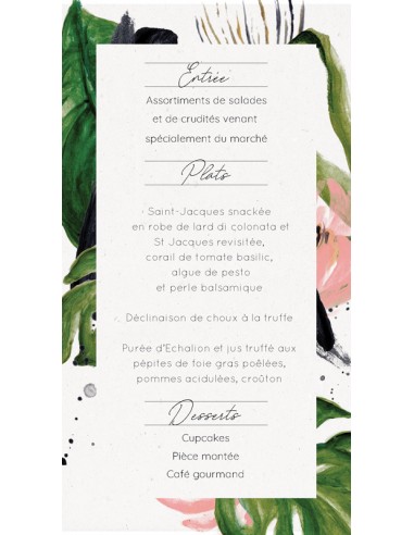 Menu Mariage jungle - Collection Marion