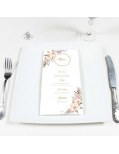 Menu Mariage fleurs roses -...