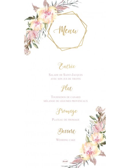 Carte de menu mariage violet sur le thème diamant
