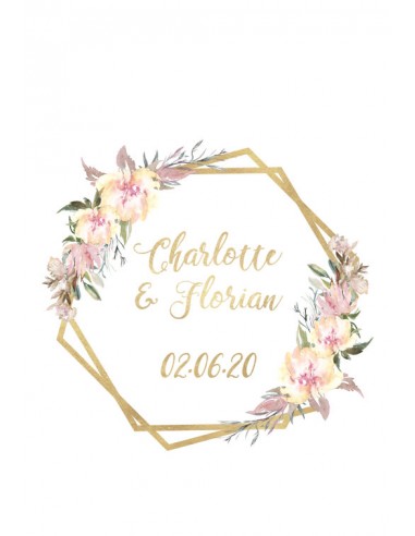 Étiquette mariage fleurs roses -...