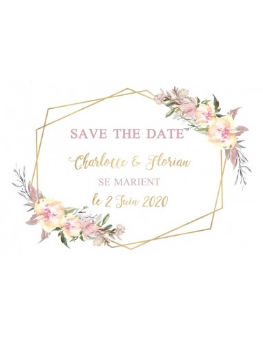 Save the date Mariage fleurs roses -...