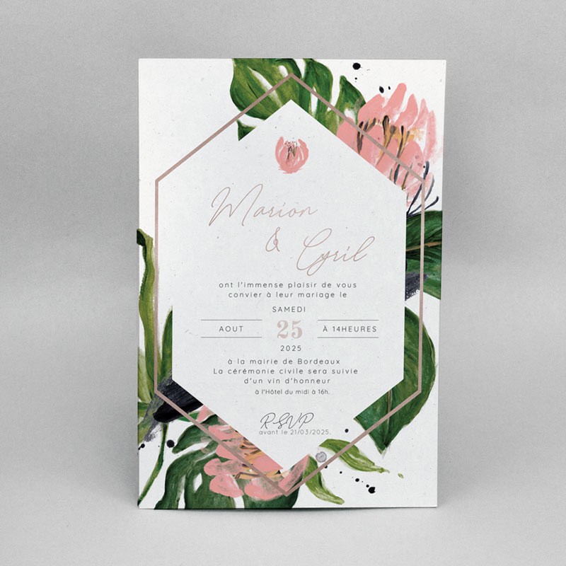 Carte d'invitation mariage Soft Jungle