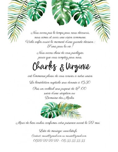 Faire-part Mariage Feuillage Tropical... Faire-part Mariage Feuillage Tropical...