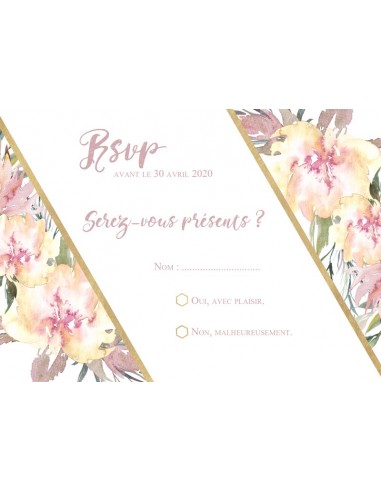 Carton RSVP Fleurs roses - Charlotte