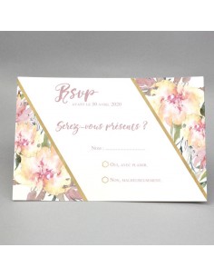 Carton RSVP Fleurs roses -...