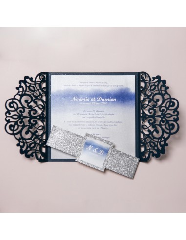 Faire-part Mariage Dentelle Vintage -...