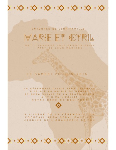 Carte d'invitation graphique Africa - Le faire-part Français.fr