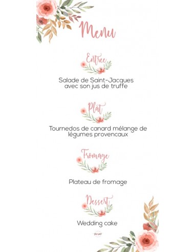 Menu Mariage fleurs des champs -...
