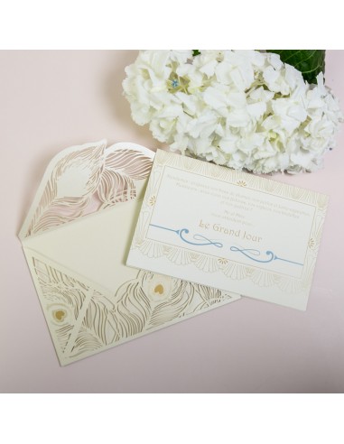 Faire-part mariage laser cut Plumes...