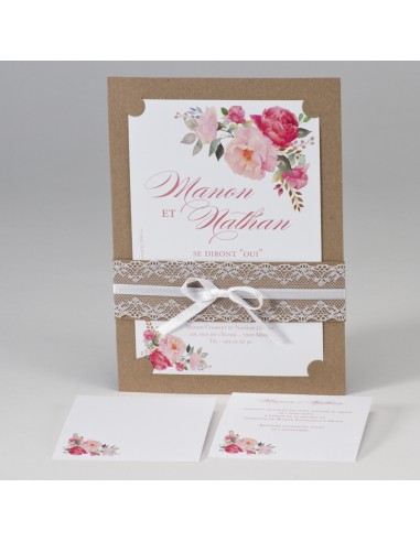 Faire-part mariage Fleurs et dentelle...