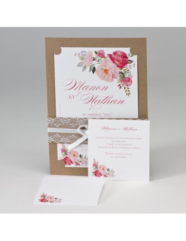 Faire-part mariage Fleurs et dentelle...