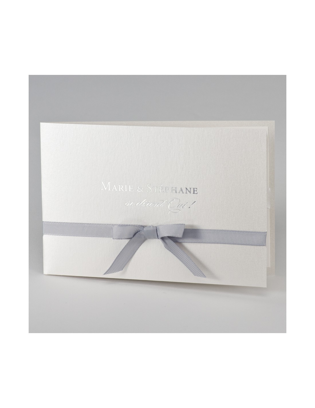 Faire-Part Mariage Gris, ruban blanc