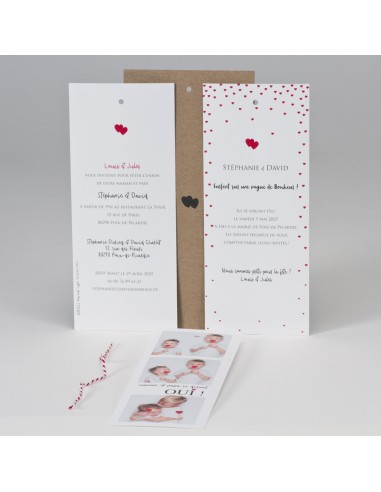 Faire-part mariage Kraft et Cœurs Rouges