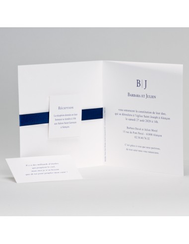 Faire-part Mariage ruban bleu marine