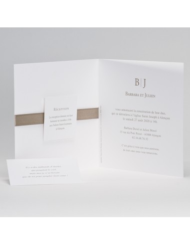 Faire-part Mariage ruban champagne