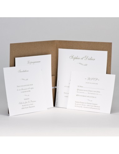 Faire-part Mariage kraft feuillage blanc Faire-part Mariage kraft feuillage blanc