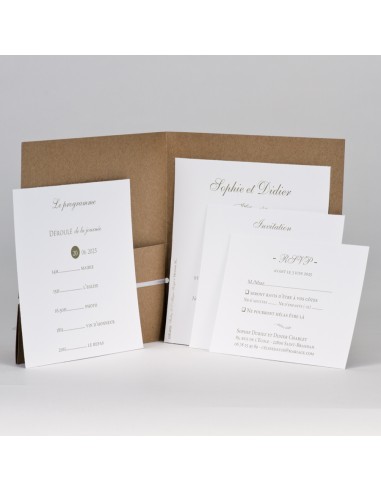 Faire-part Mariage kraft feuillage blanc Faire-part Mariage kraft feuillage blanc