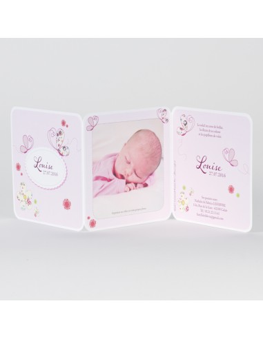 Faire-part fille Naissance rose plié