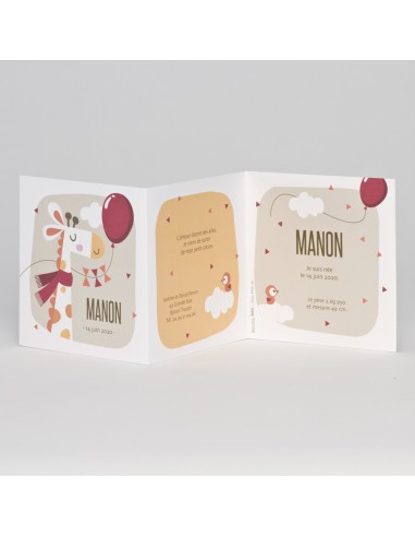 Faire-part Naissance fille girafe pliage