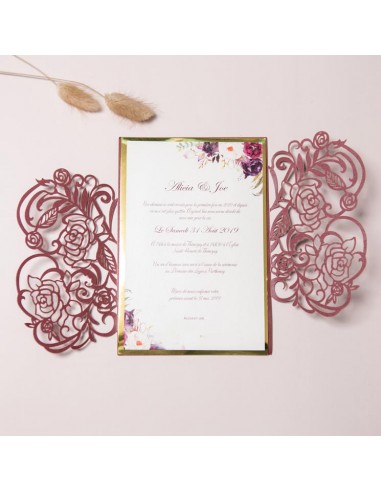 Faire-part mariage Rose en dentelle -...