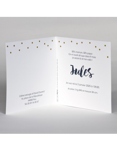 Faire-Part Naissance blanc et pois dorés Faire-Part Naissance blanc et pois dorés