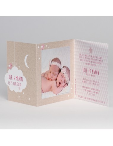 Faire-Part Naissance rose avec nuage...