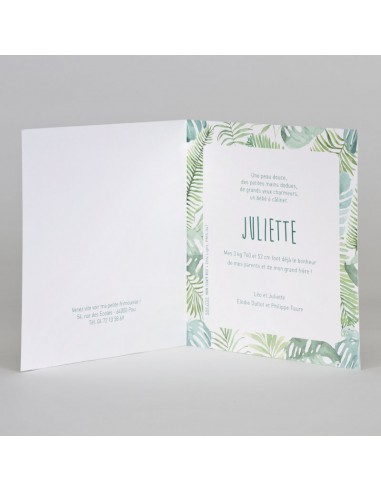 Faire-Part Naissance feuilles tropicales