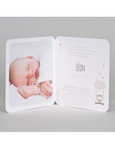 Faire-Part Naissance hiboux et dorure