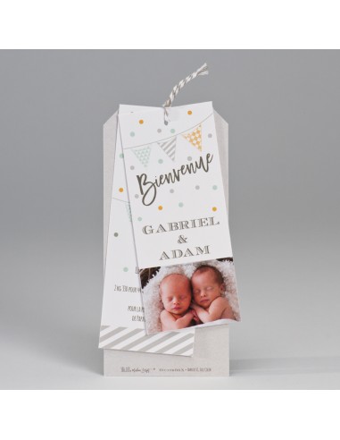 Faire-Part Naissance jumeaux festif