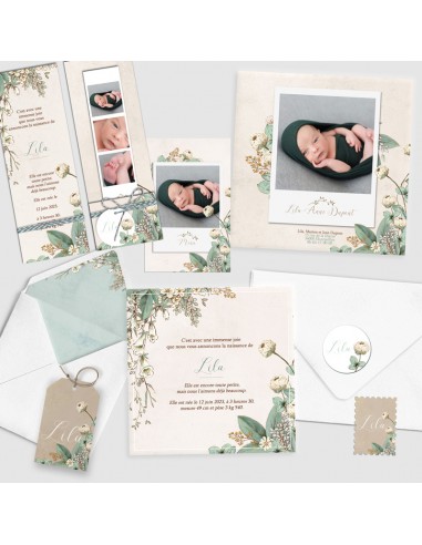 Pack Faire-part Naissance Floral -...