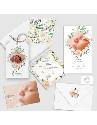 Pack Faire-part Naissance Floral -...