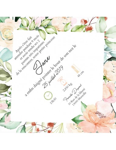 Pack Faire-part Naissance Floral -...