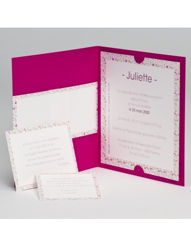 Faire-Part Naissance fushia fleuri