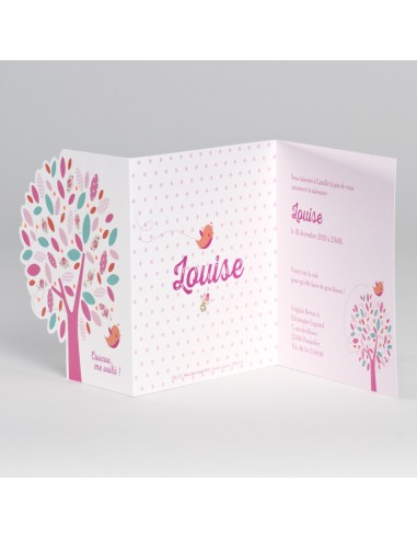Faire-Part Naissance arbre rose et...