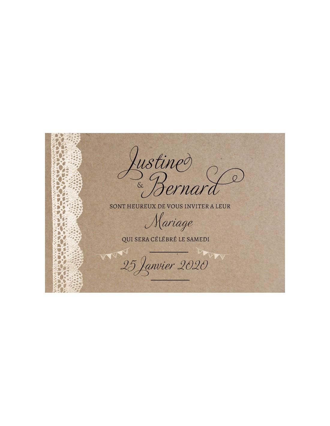 Pack Fairepart Mariage Dentelle kraft Collection Justine