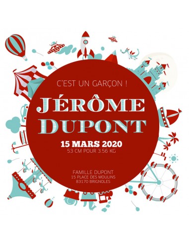 Pack Faire-part Naissance Cirque -...