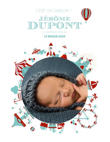 Pack Faire-part Naissance Cirque -...